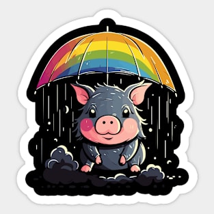 Pot-Bellied Pig Rainy Day With Umbrella Sticker